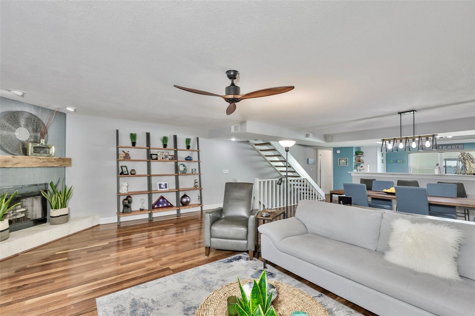 Beautiful hardwood floors in this open