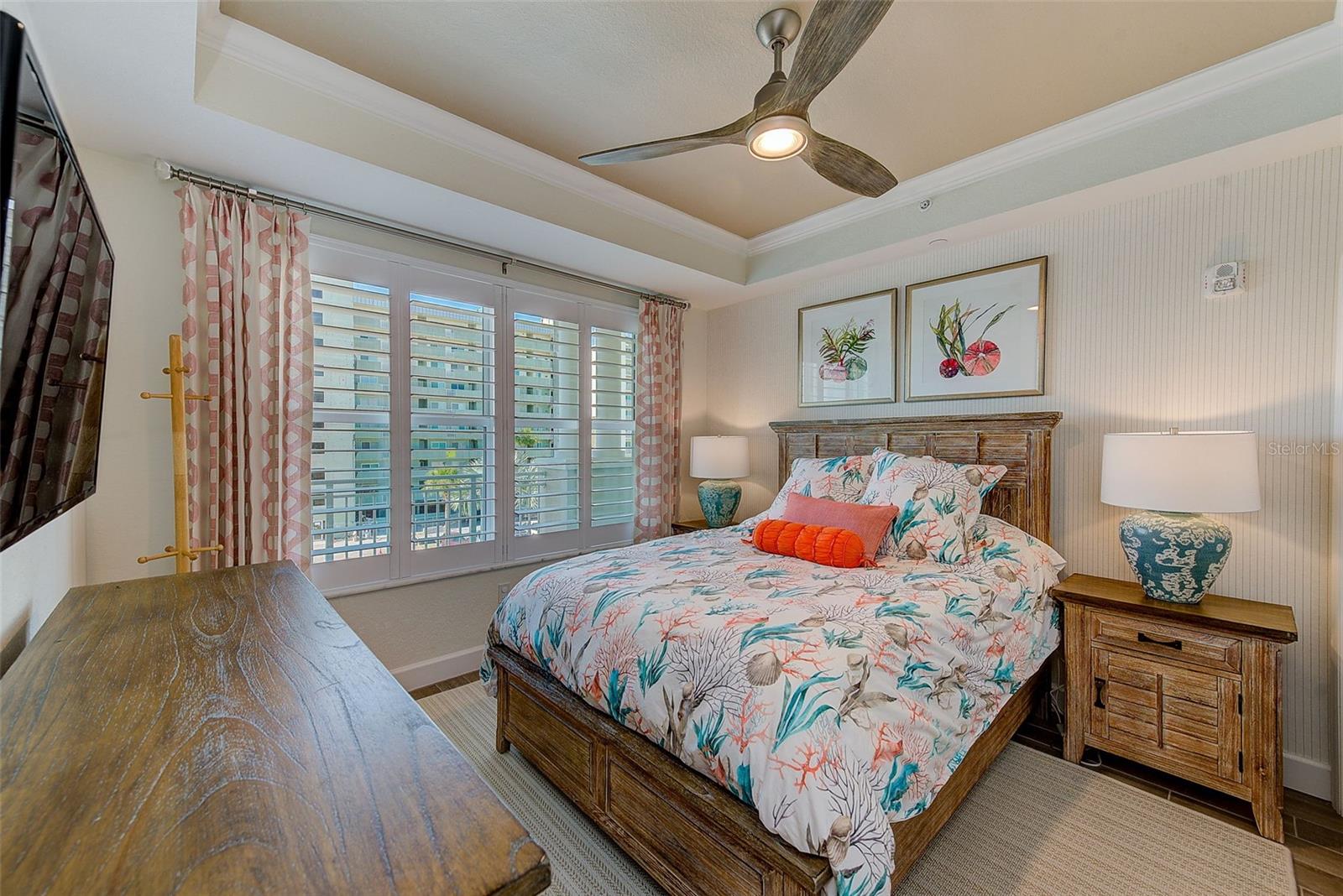 2nd Bedroom offers coffered ceilings with crown molding.