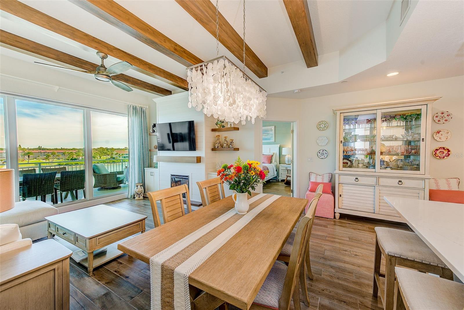 Driftwood faux wood beams and shiplap ceilings