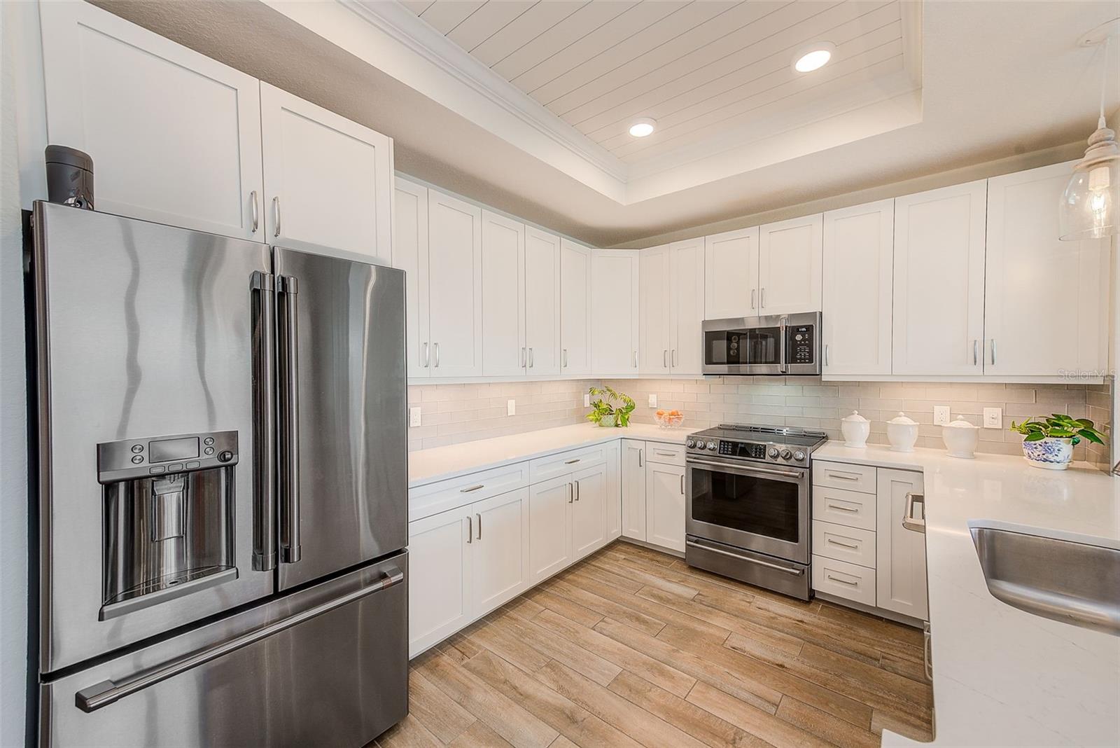 Custom shiplap ceiling with crown molding
