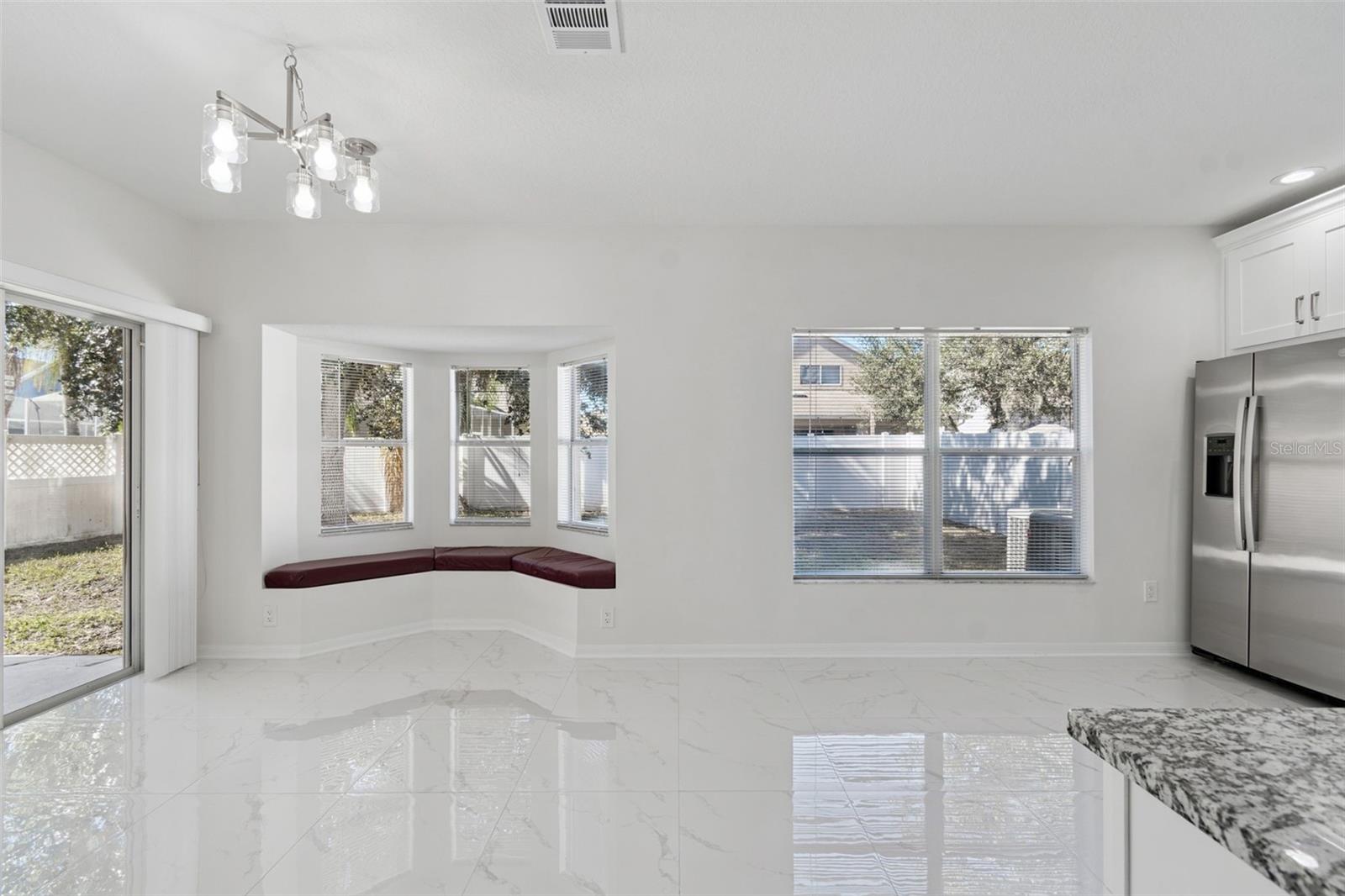 Kitchen dining area with built in bench