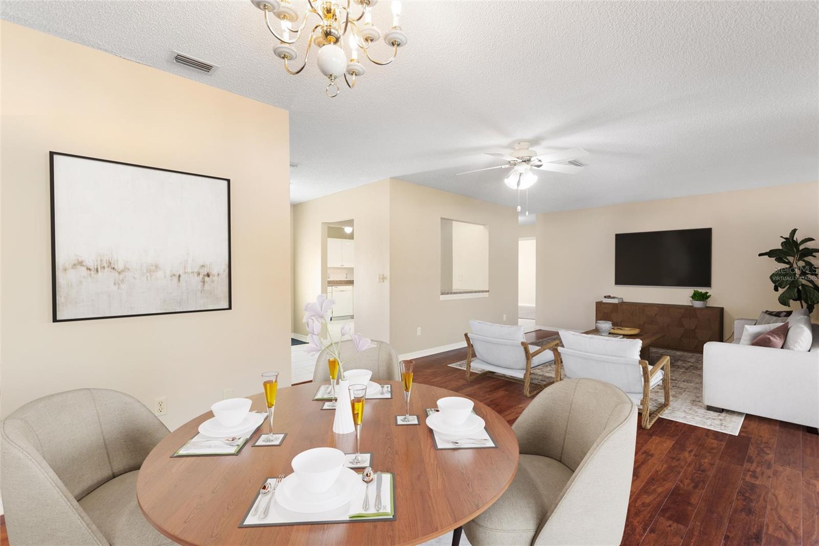 Dining and living space is combined.  Photo is virtually staged.