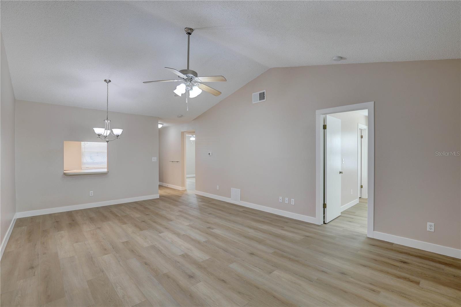 Living room with Master bedroom to the right