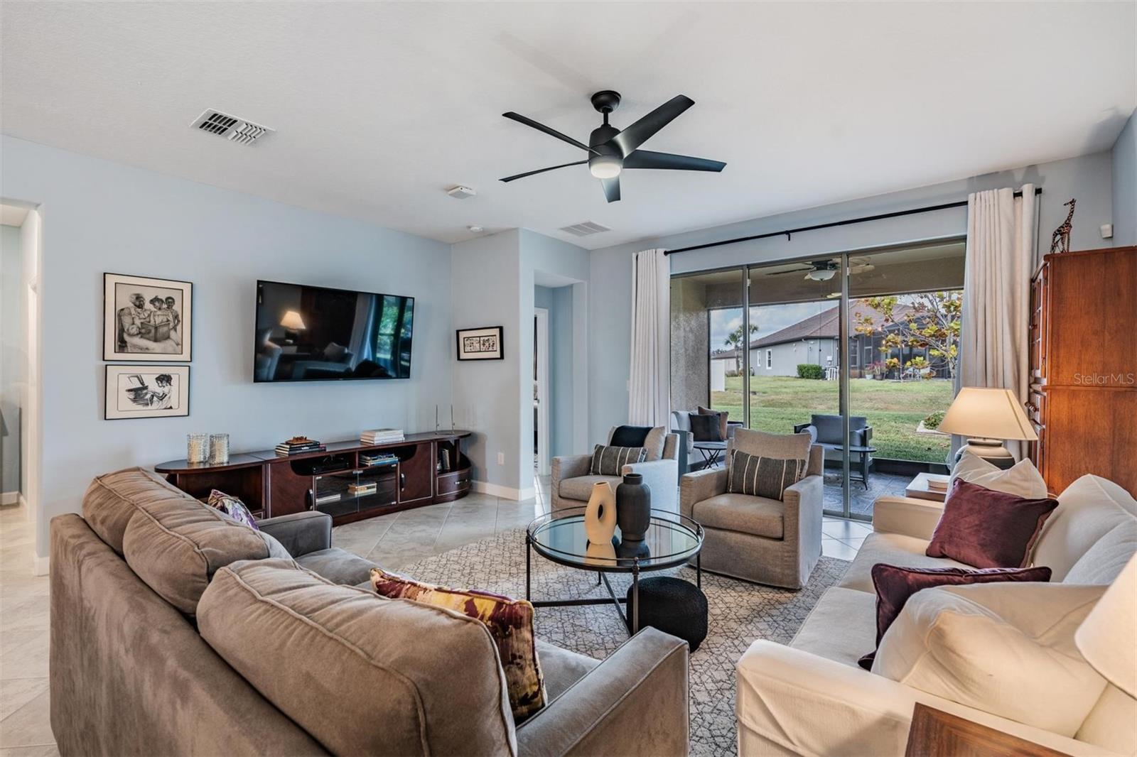Family room with upgraded fan