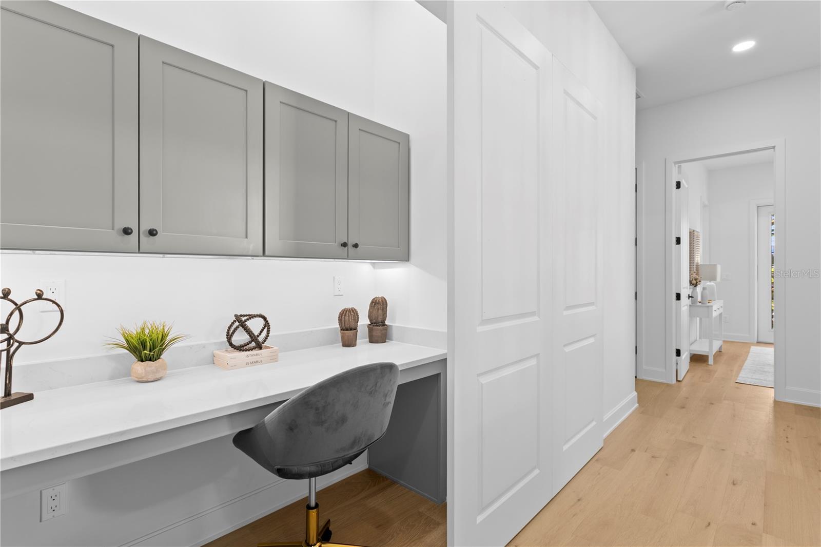 Desk unit with barn door, optional upgrade as shown in 470 Gilman