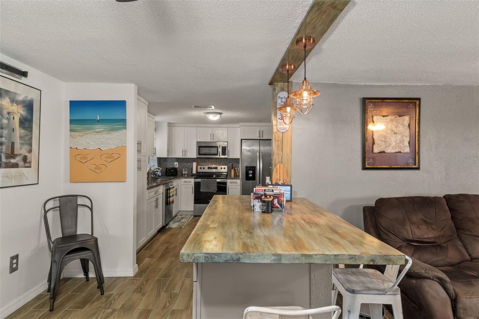 Breakfast bar view toward kitchen