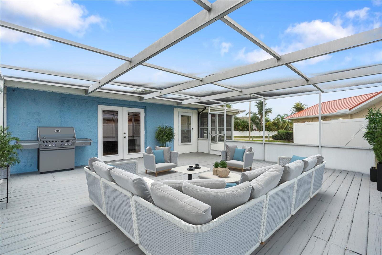 Screened in Back Patio Virtually Staged