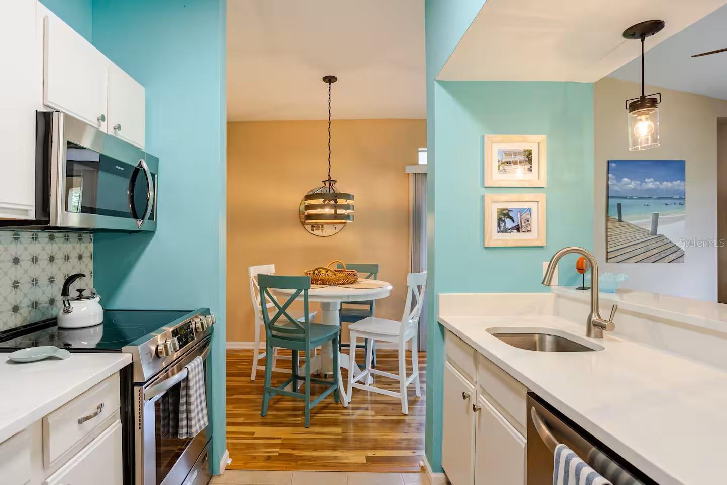 Quartz counter tops and stainless-steel appliances.
