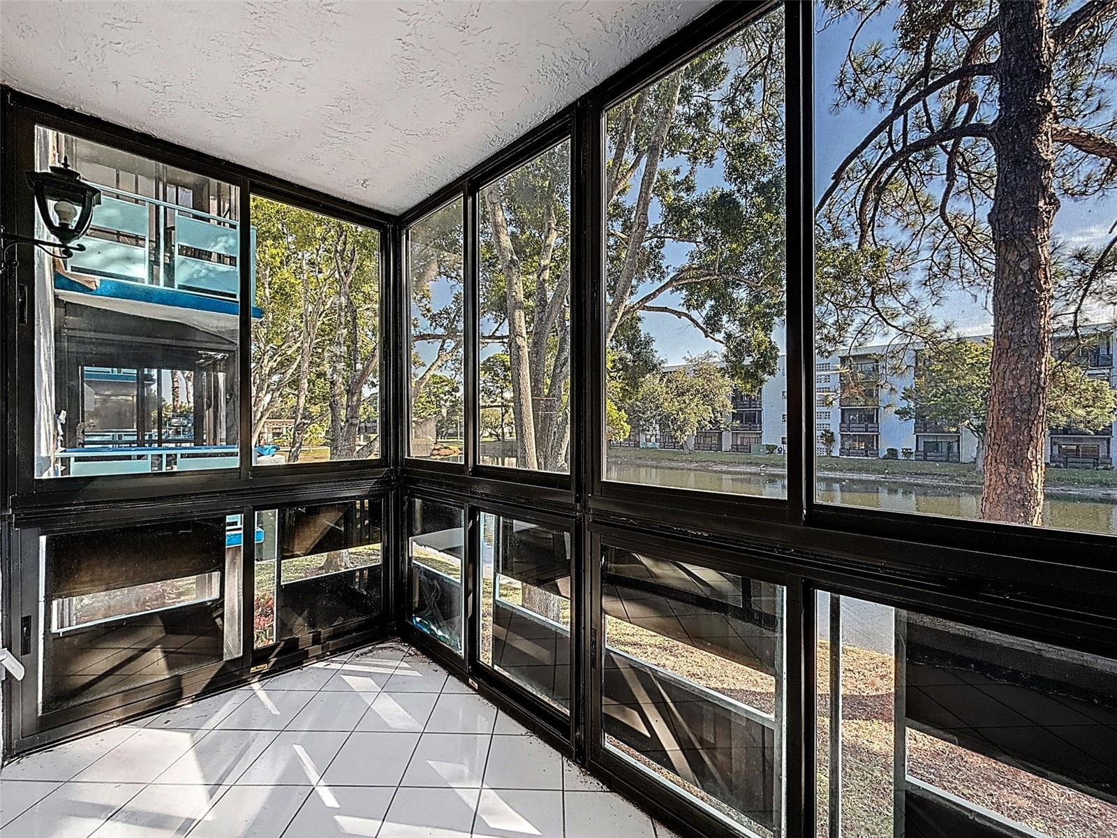 View of the pond from covered lanai