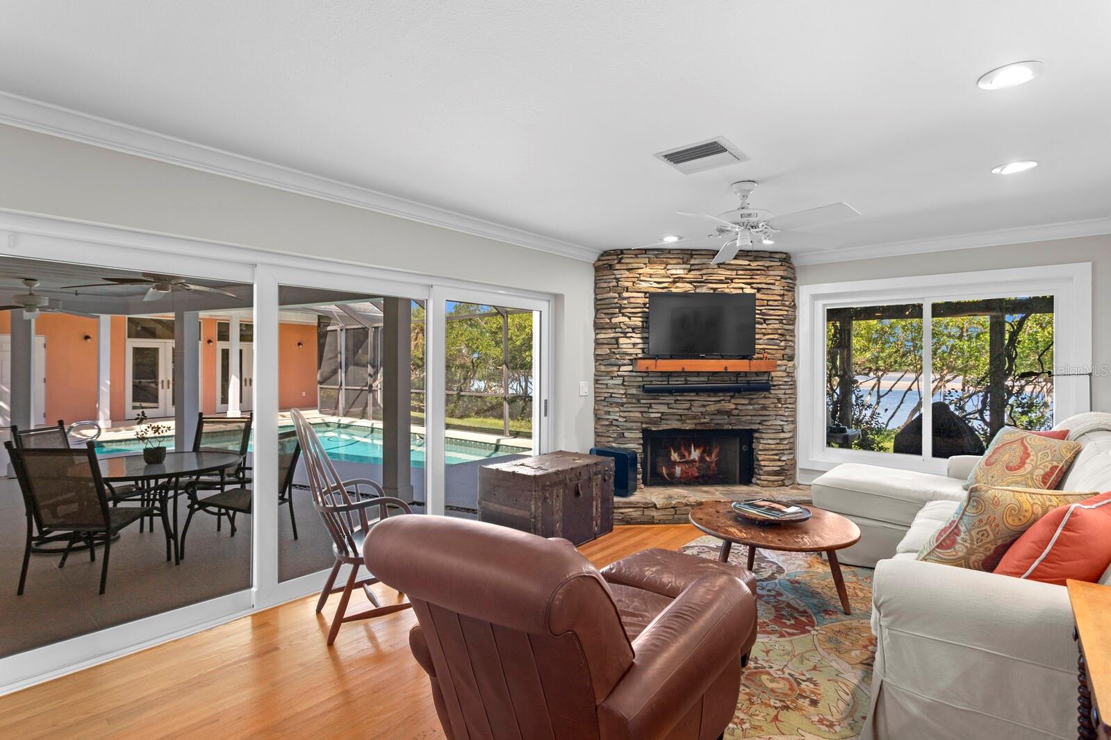 Family room with fireplace