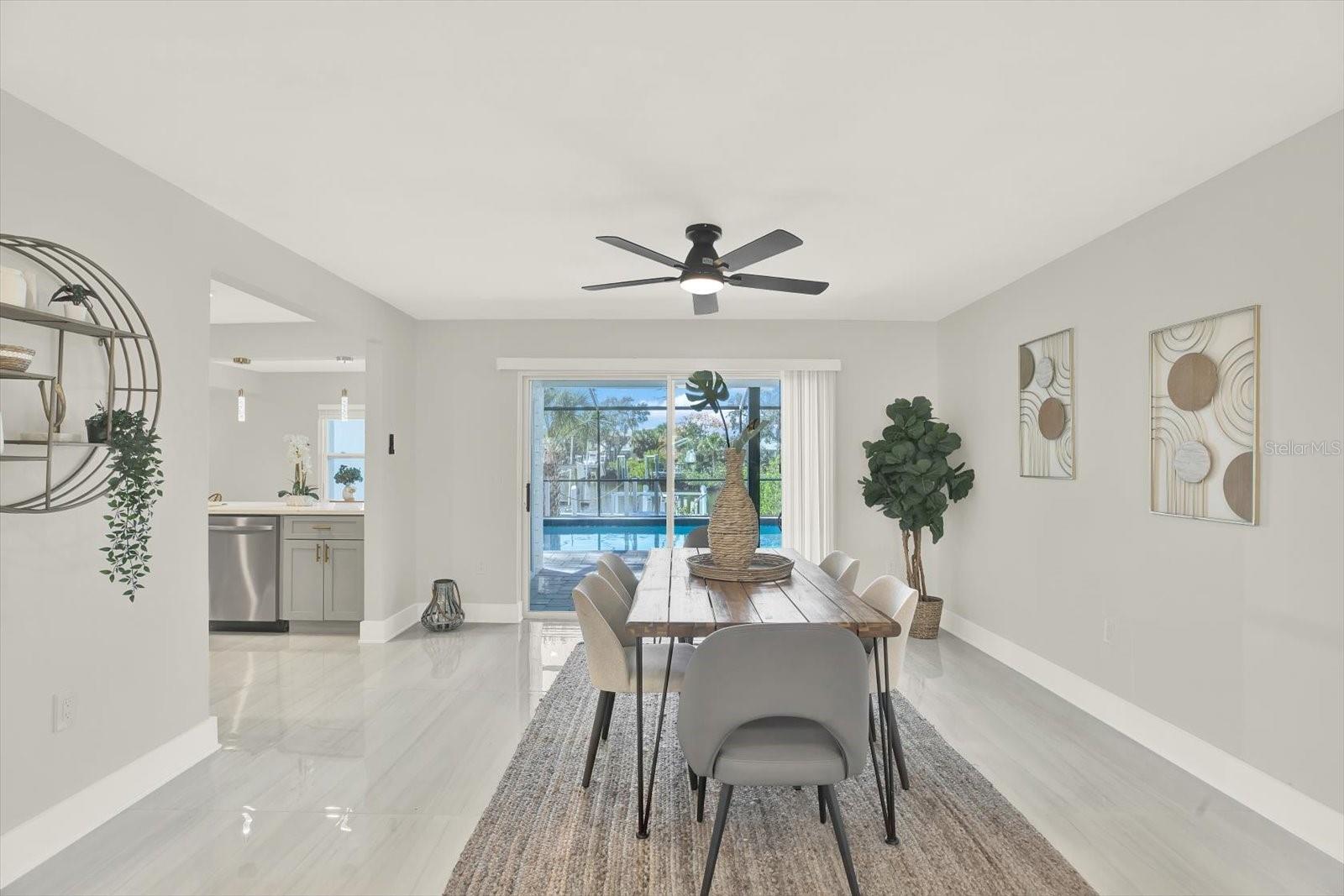 Formal dining adjacent to large open kitchen