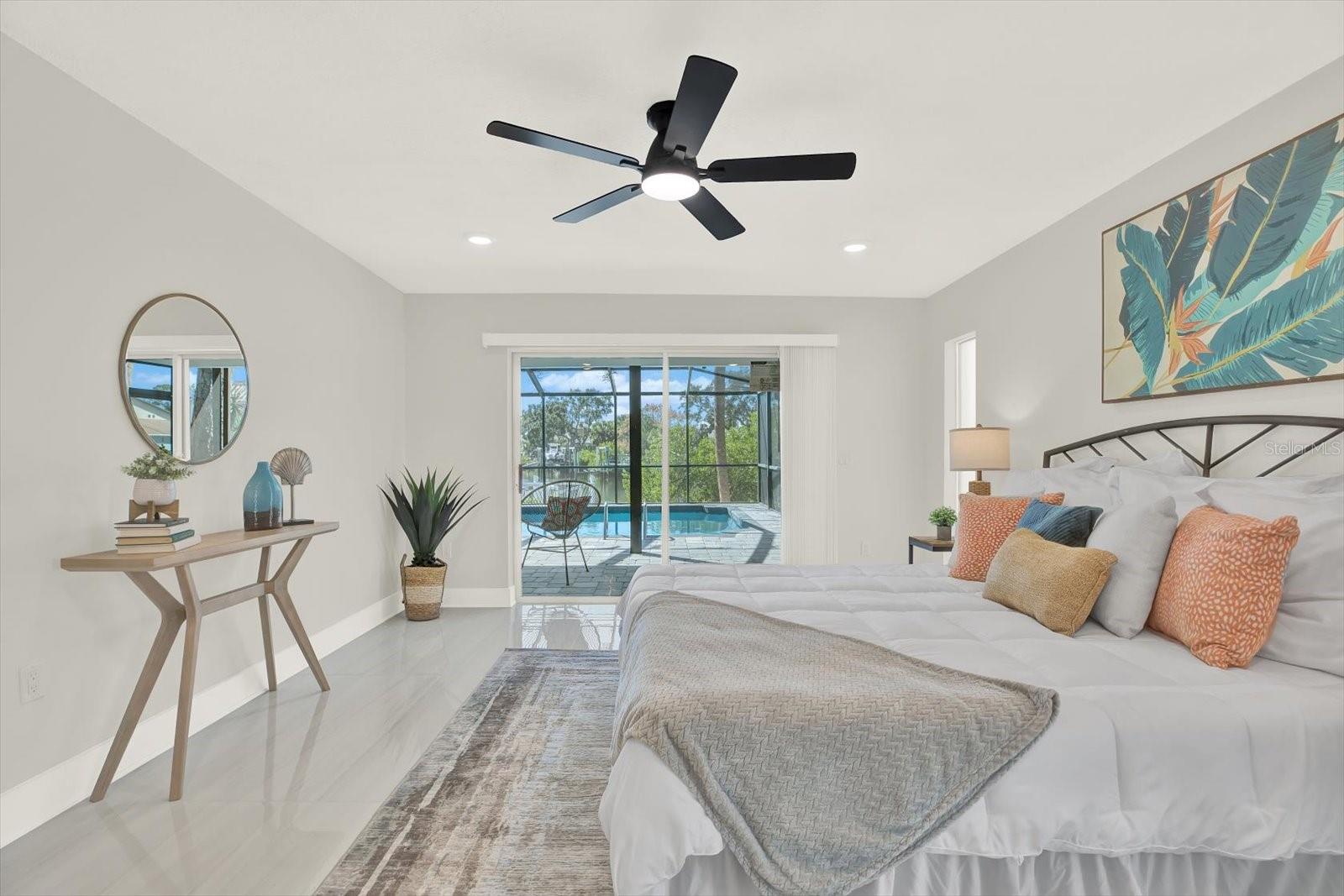 Primary offers private pool access.  Boasting water & sunset views