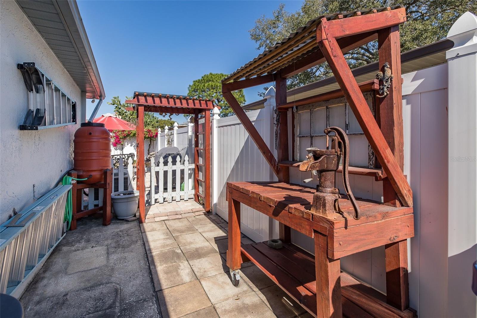 Planting Station with large rain barrel
