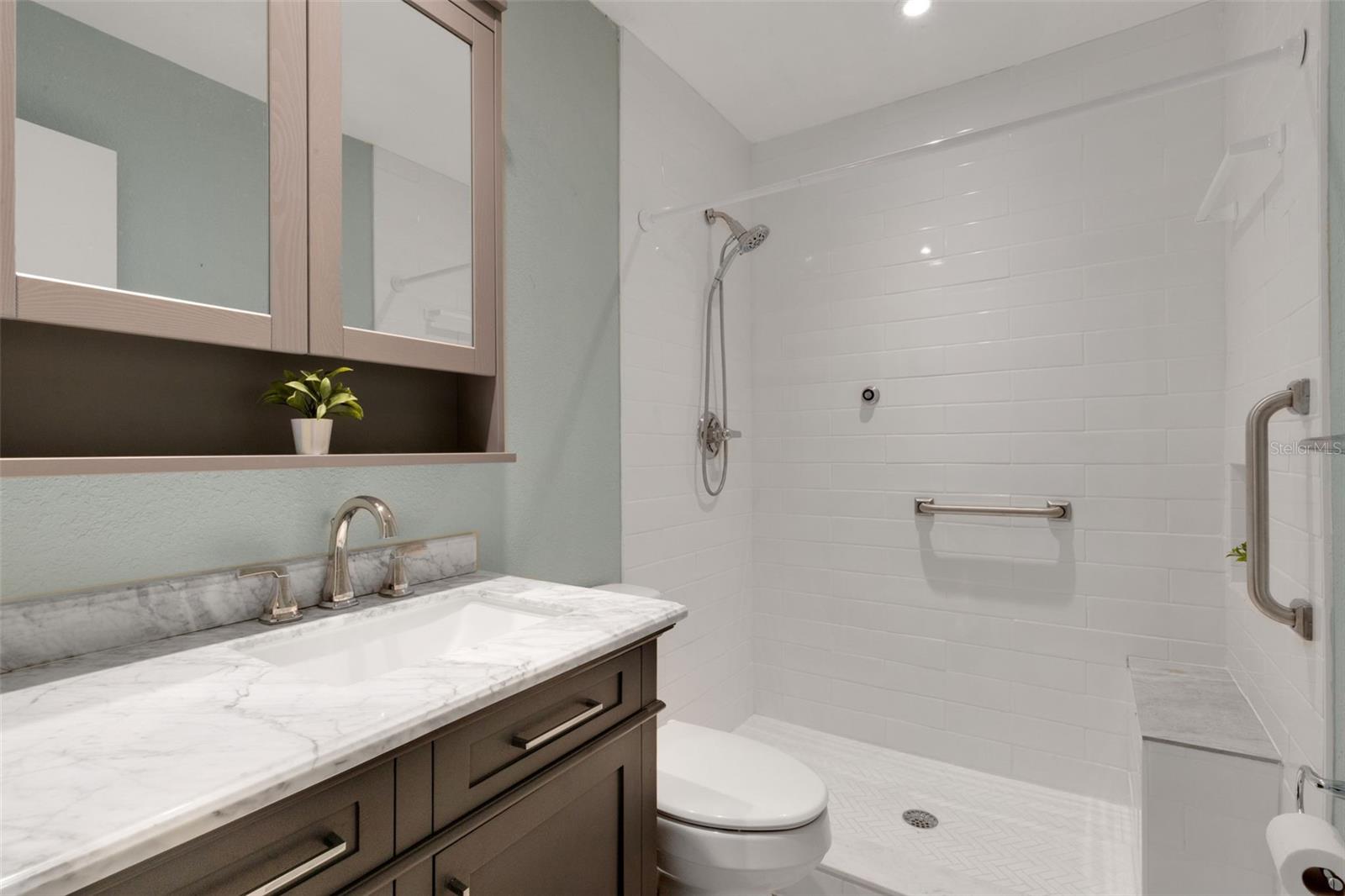 Upated Bath with walkin shower, vanity and shower