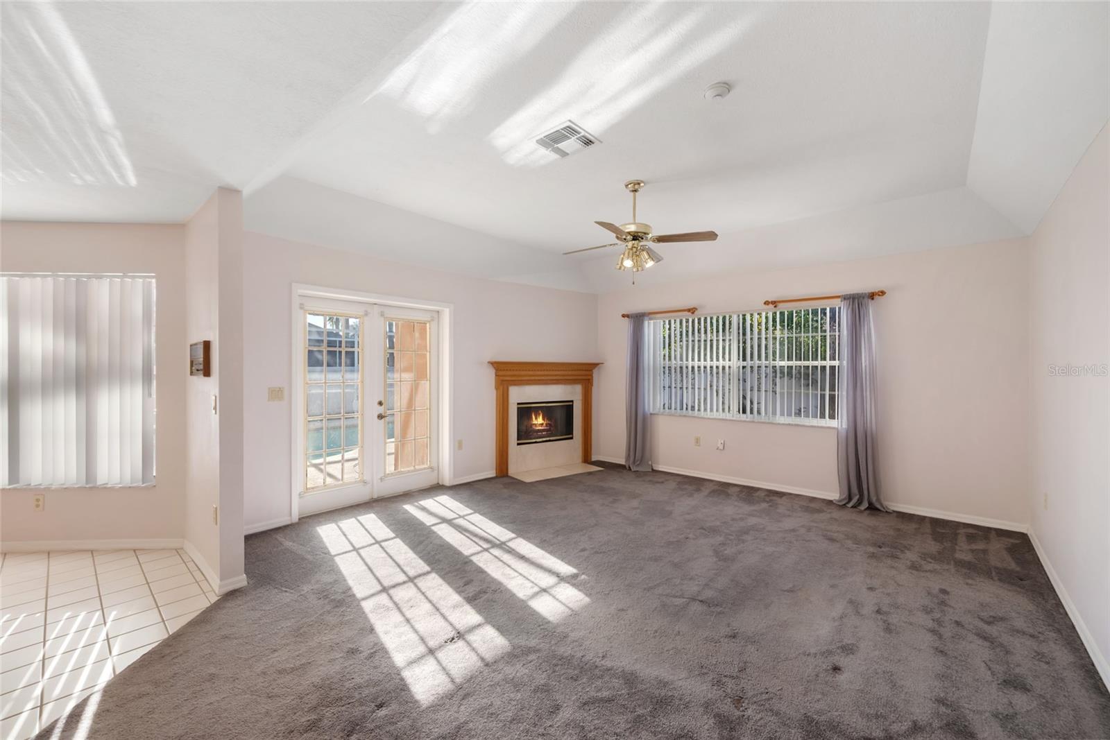 Family room with pool views