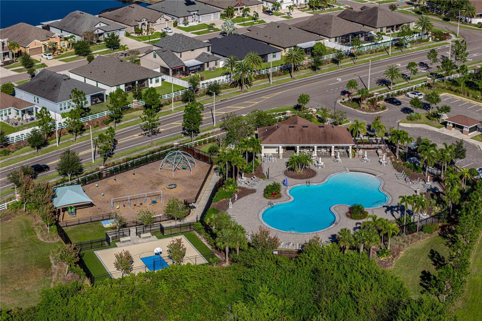 The community center has a playground and court