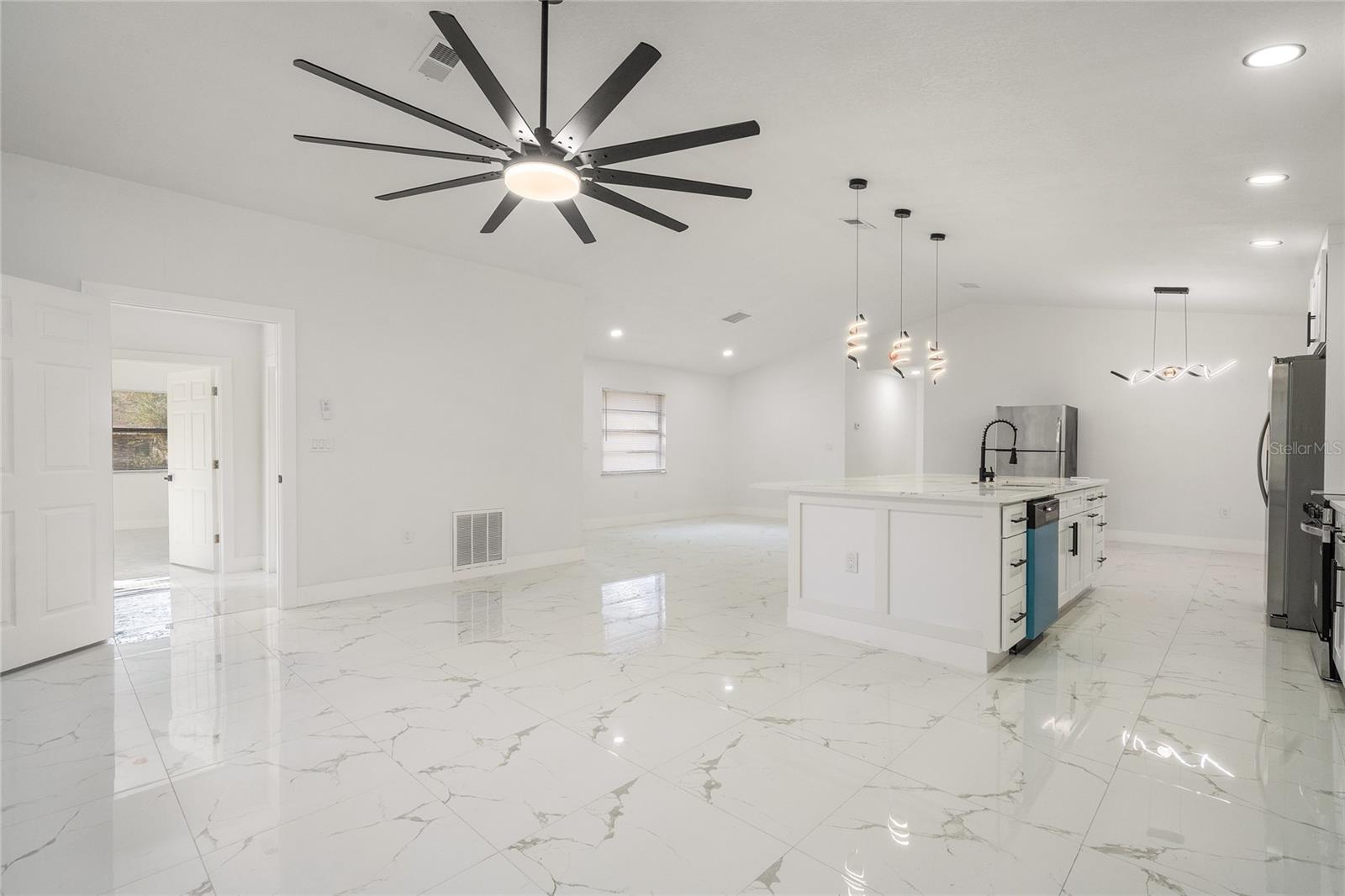 NEW REFRIGERATOR OPEN AREA AND CEILING FAN