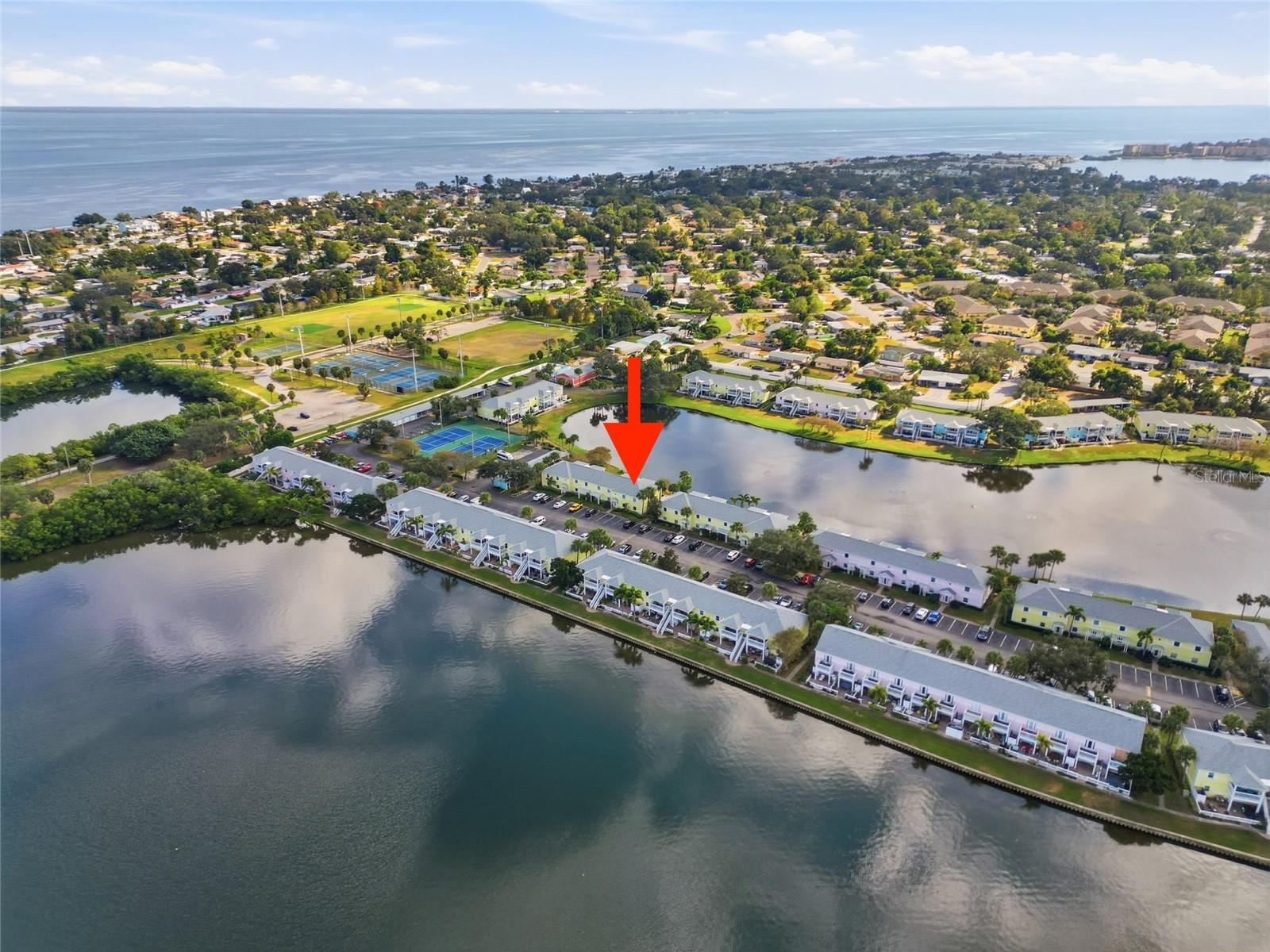 Aerial view of Waterside North looking East.  Coquina Key Park is just east of the community