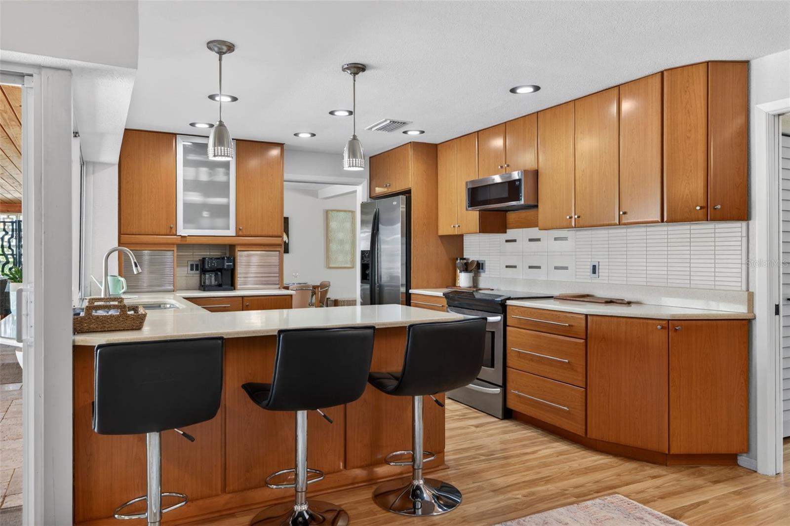 Beautiful mid-century modern kitchen with breakfast bar