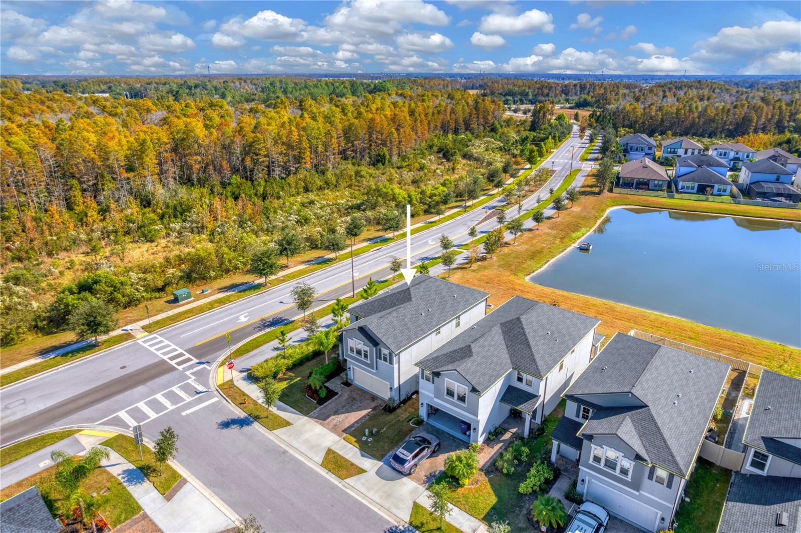 Corner lot with pond view.