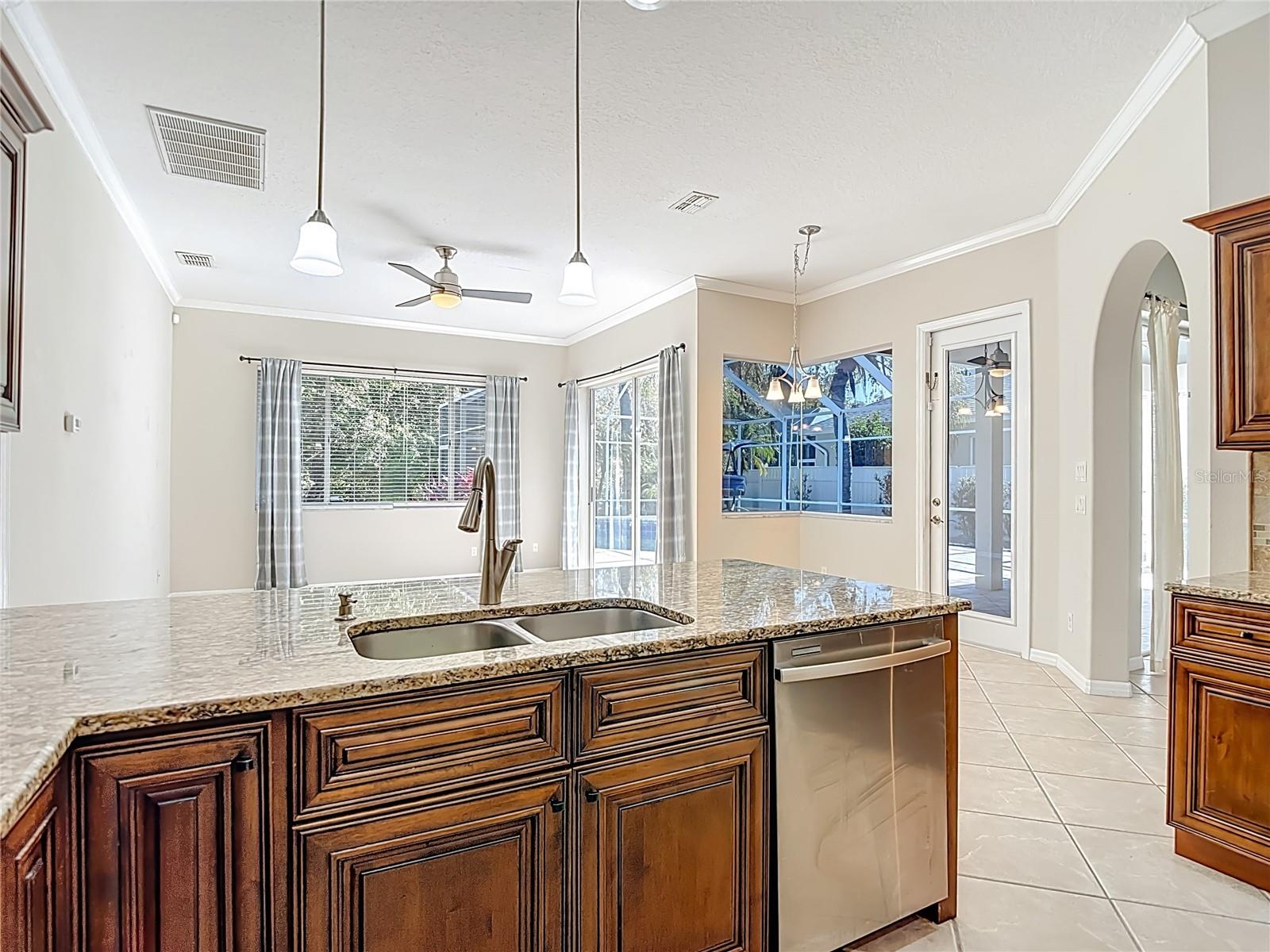 view of living room pool from kitchen addiional cabinetry