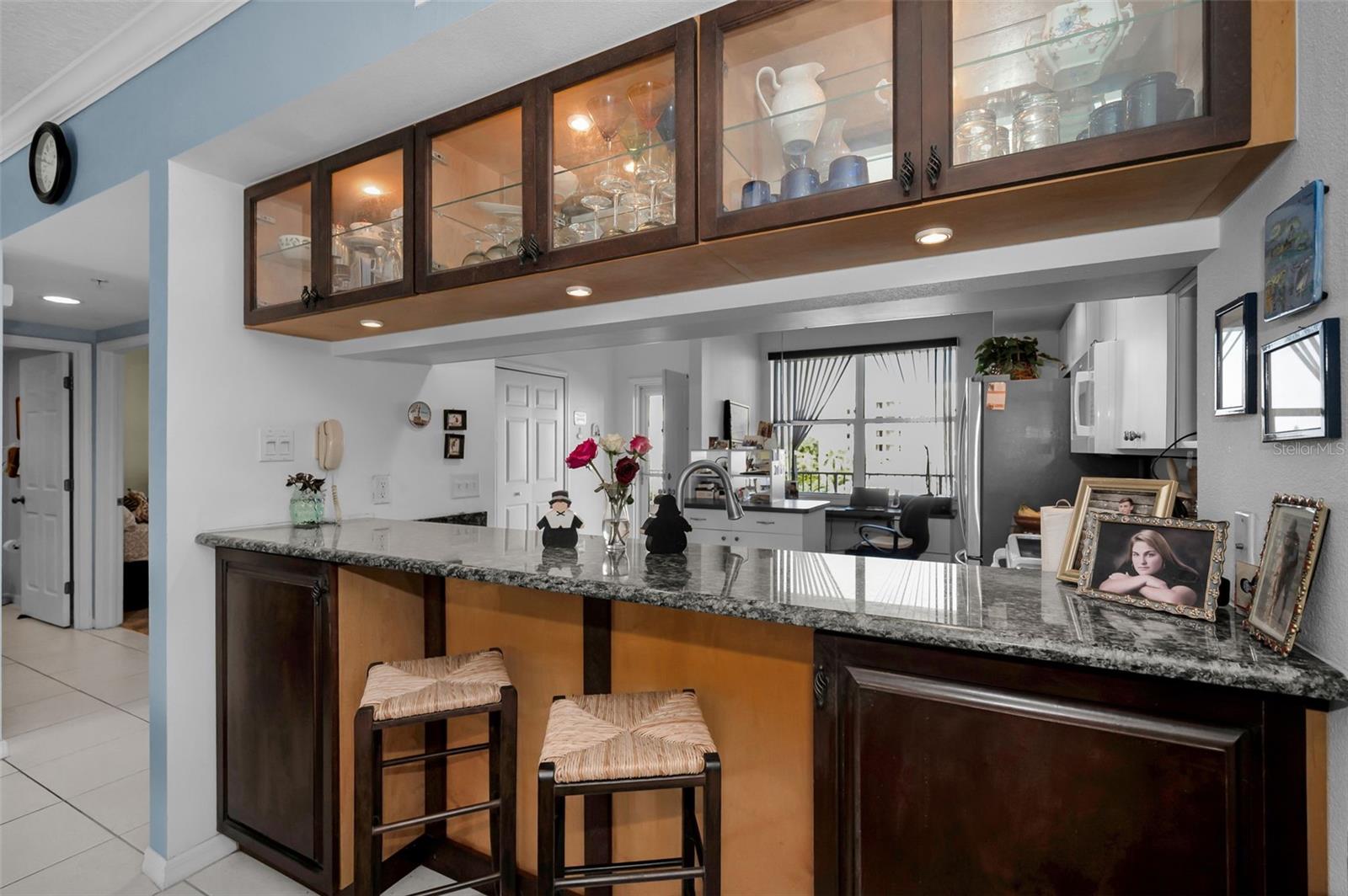 Custom Built in Cabinets above breakfast bar