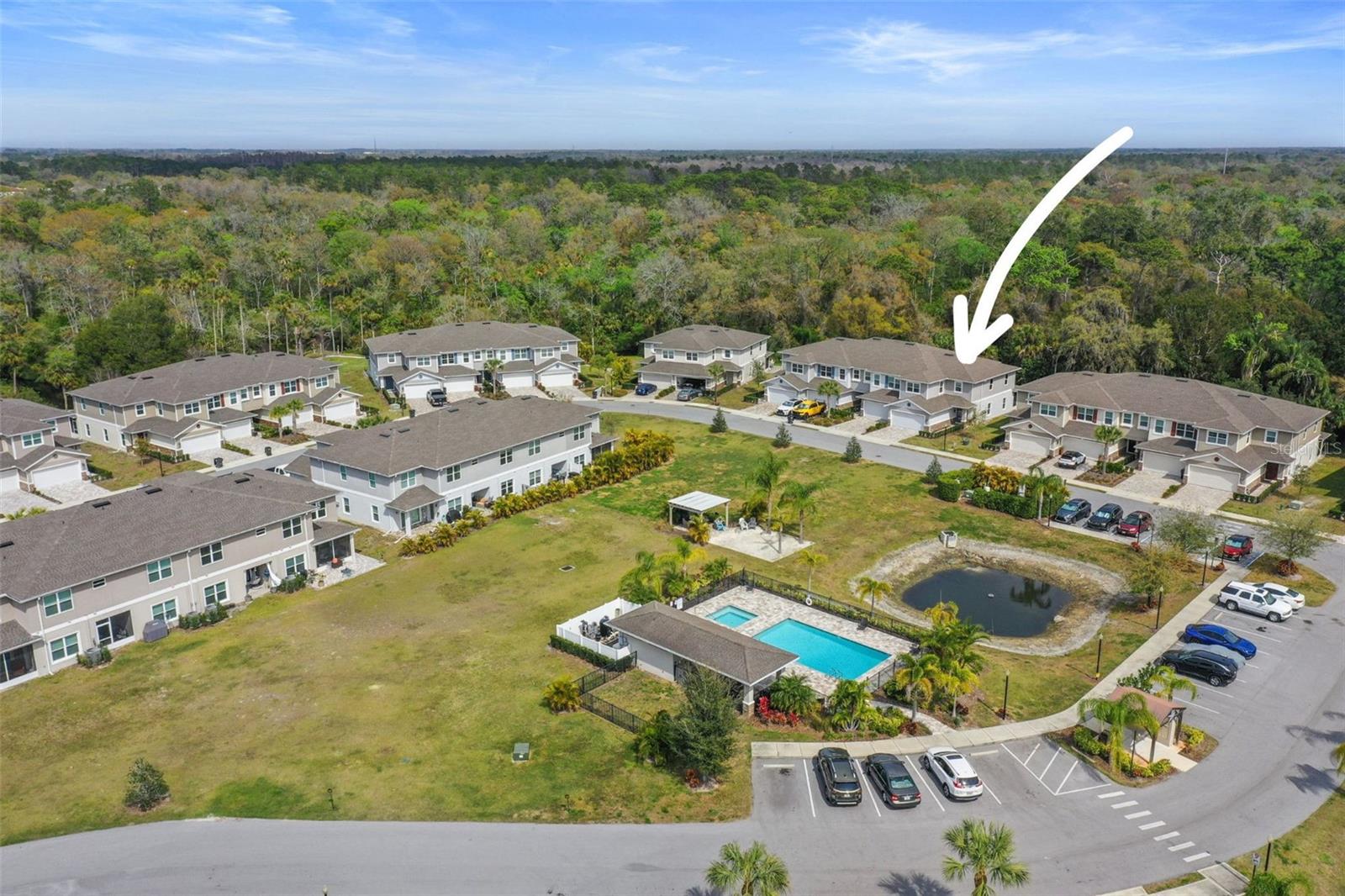 Aerial view of the home in the community
