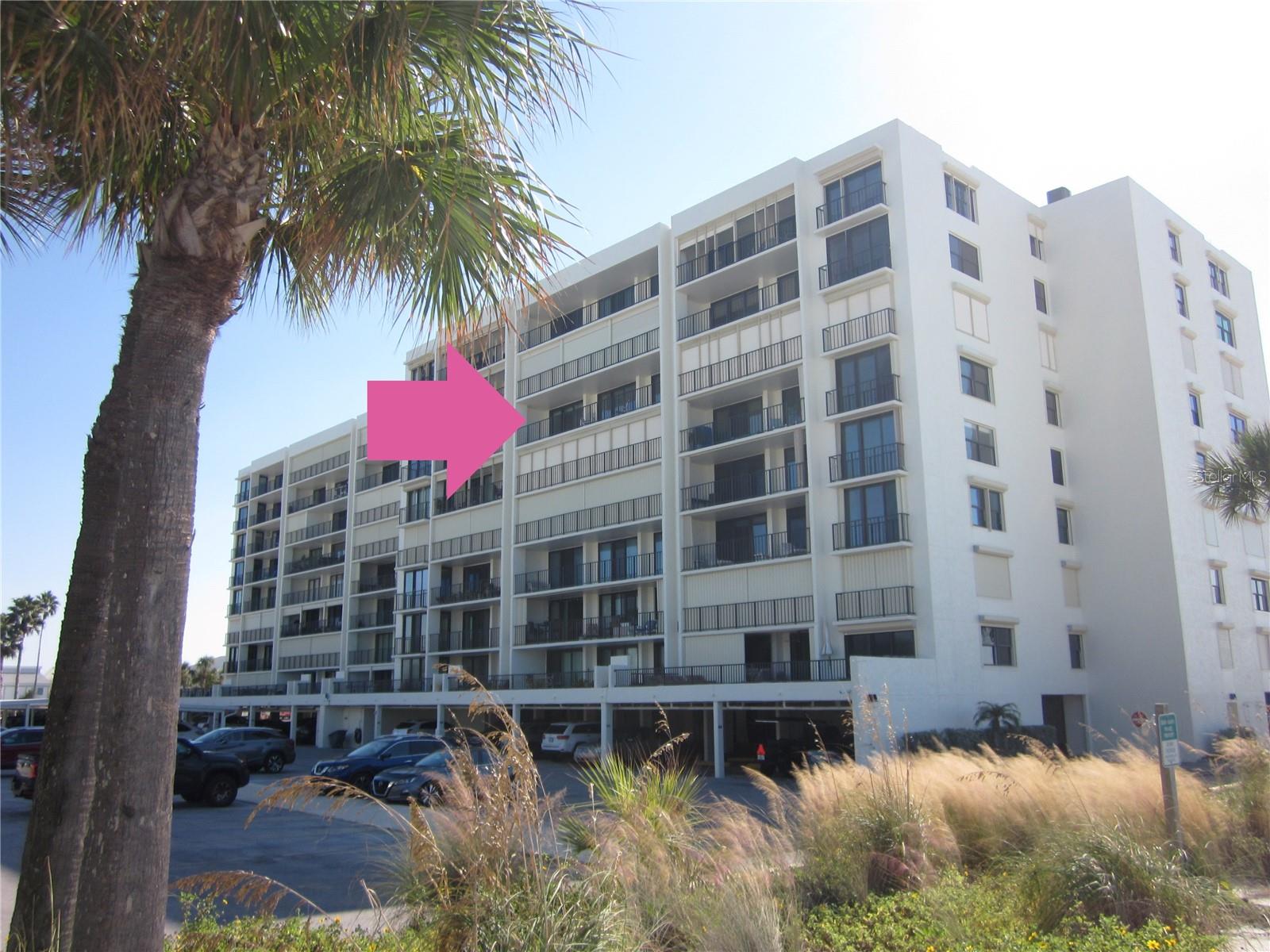 Location of Unit #608.  Balcony provides stunning north/northeast Beach/Gulf views as well as Eastern views of Clearwater Harbor