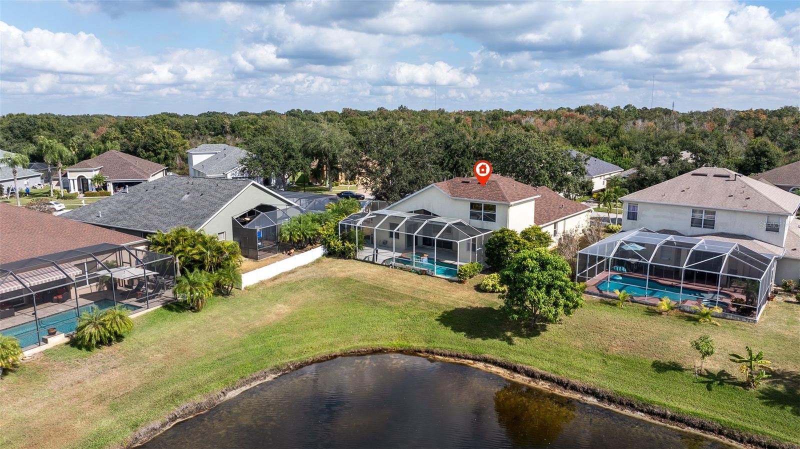 Overhead Exterior Back & Pond Aerial