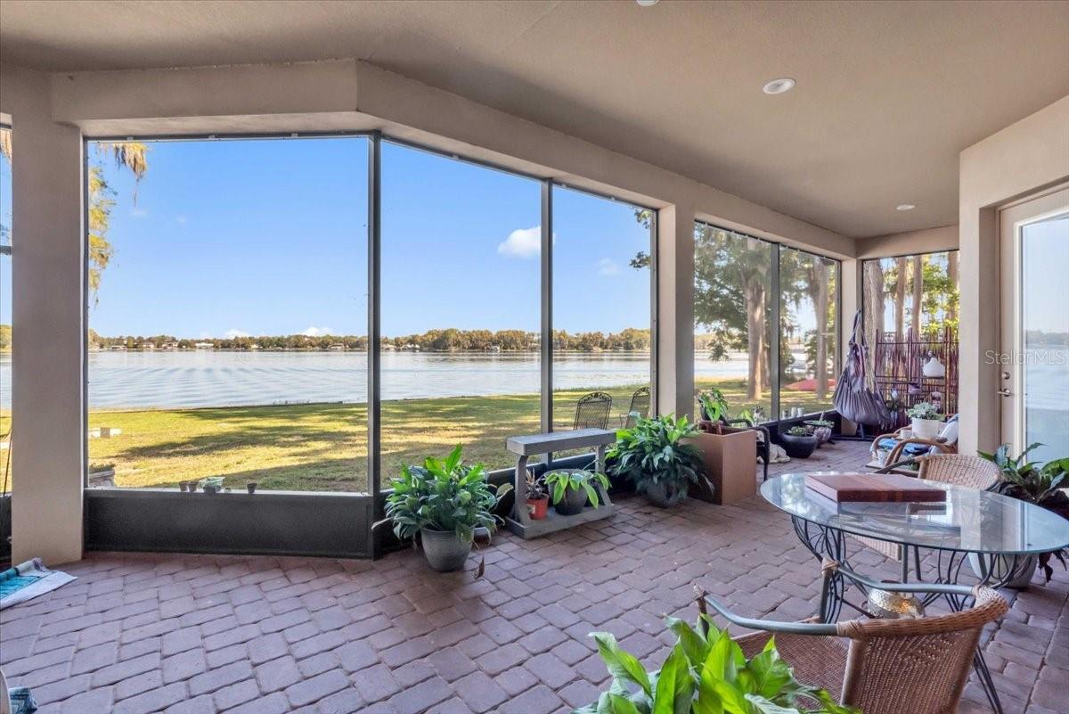 Lanai with view of lake