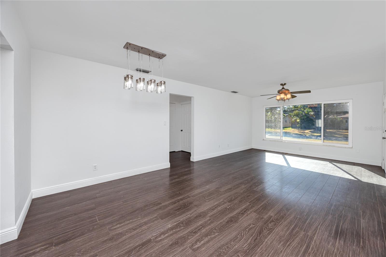 Large, open living room/dining room combo