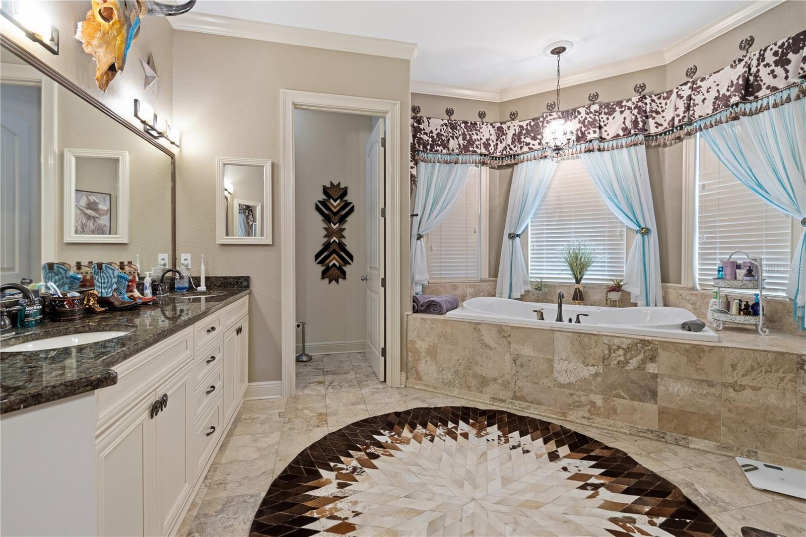 Double vanity sinks and powder room.