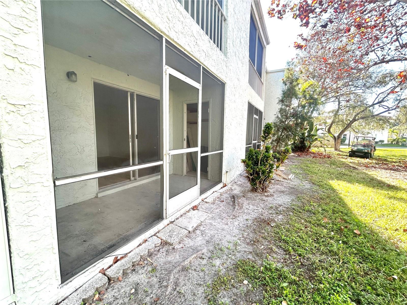 Back patio with storage closet
