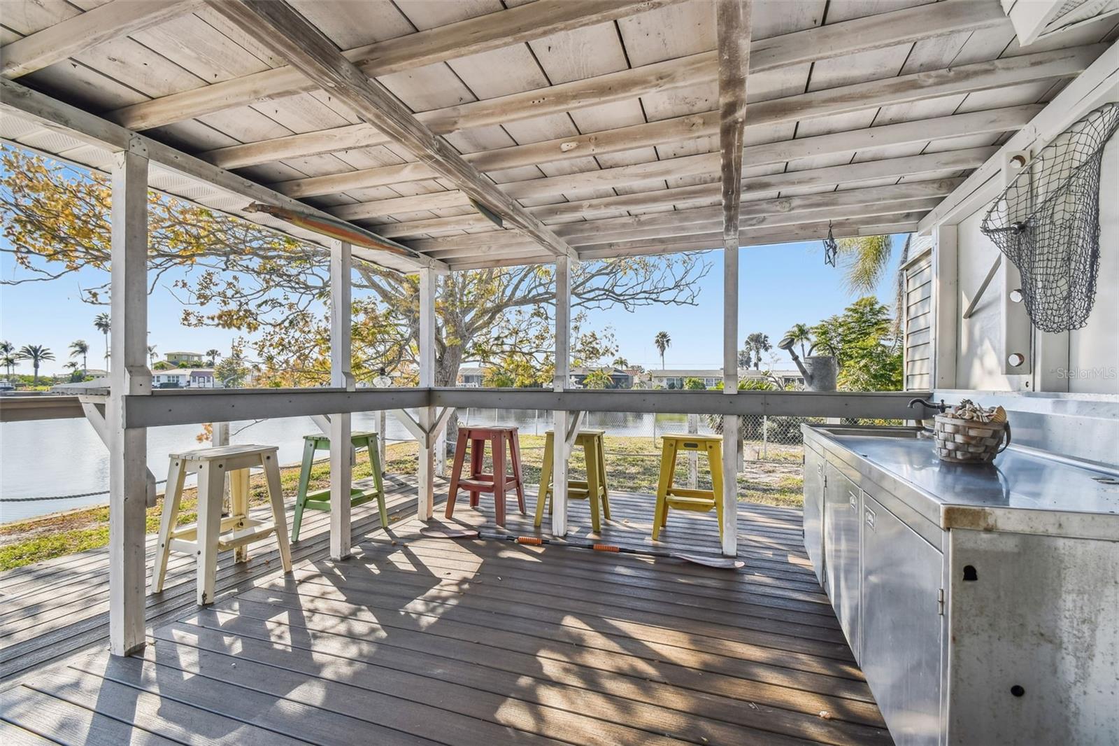 outdoor bar with fish cleaning station
