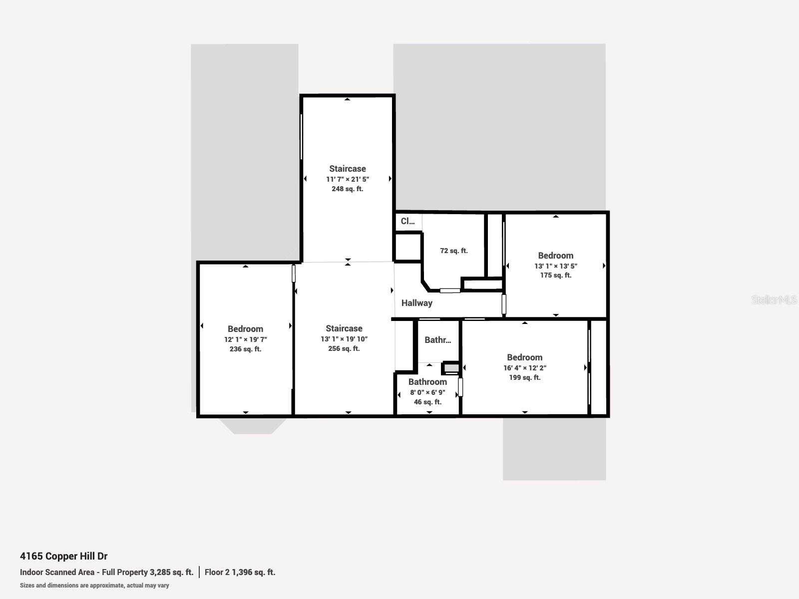 Upstairs floorplan with measurements