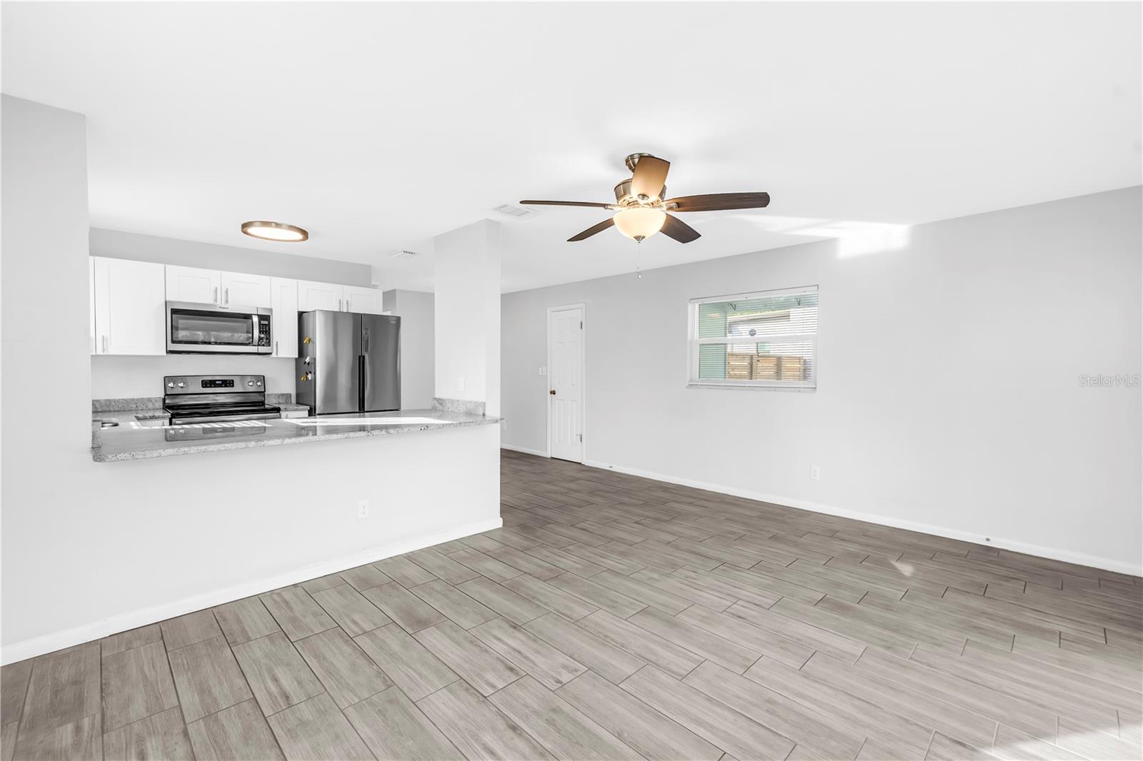 Living, dining, kitchen