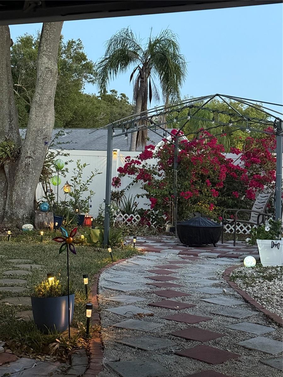 walkway to the rear of backyard.