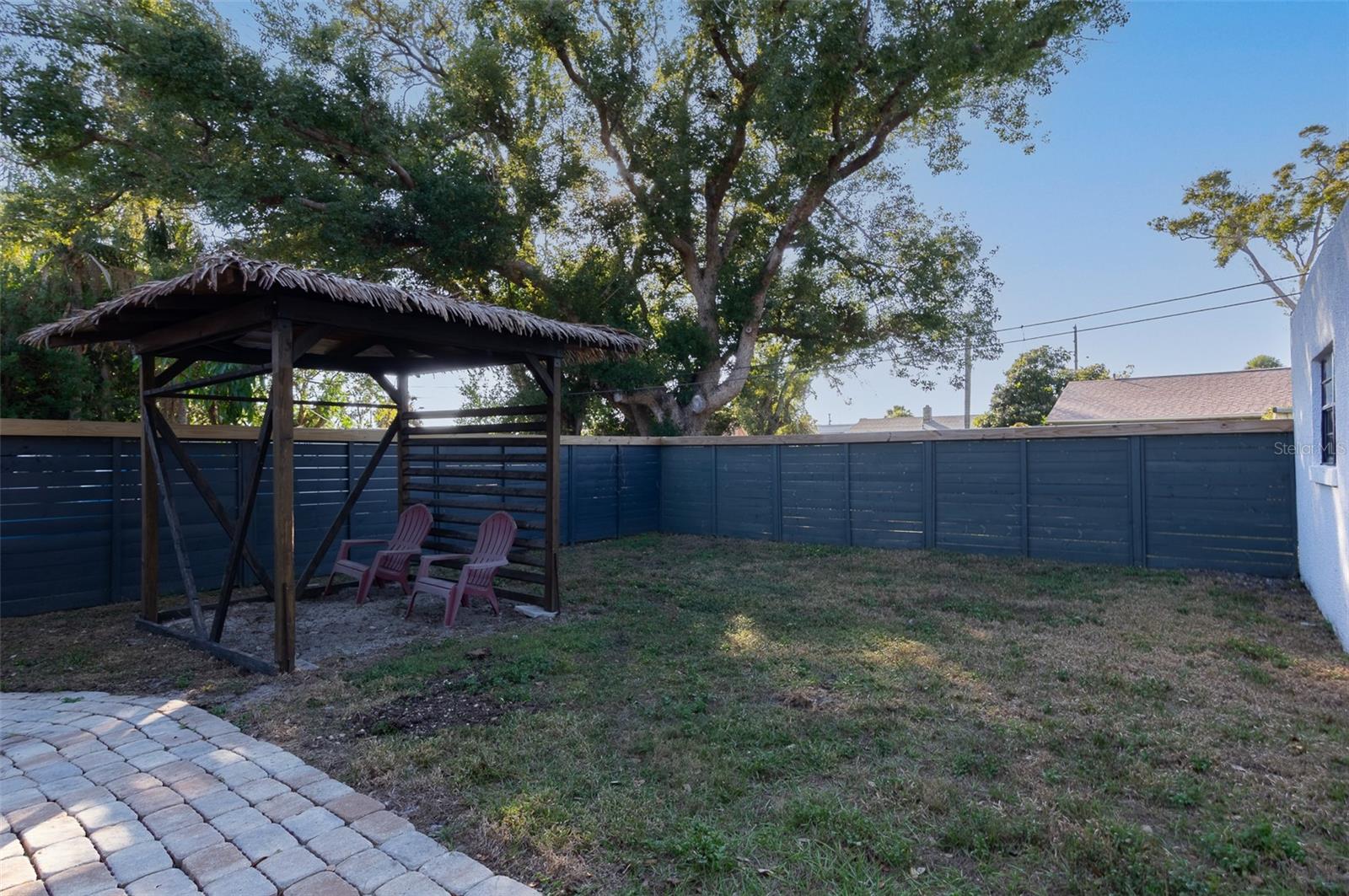 Backyard and cabana seating area