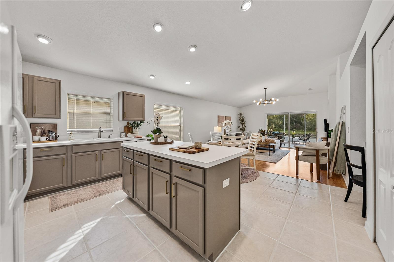 Kitchen Open to Family Room with Vaulted Ceilings