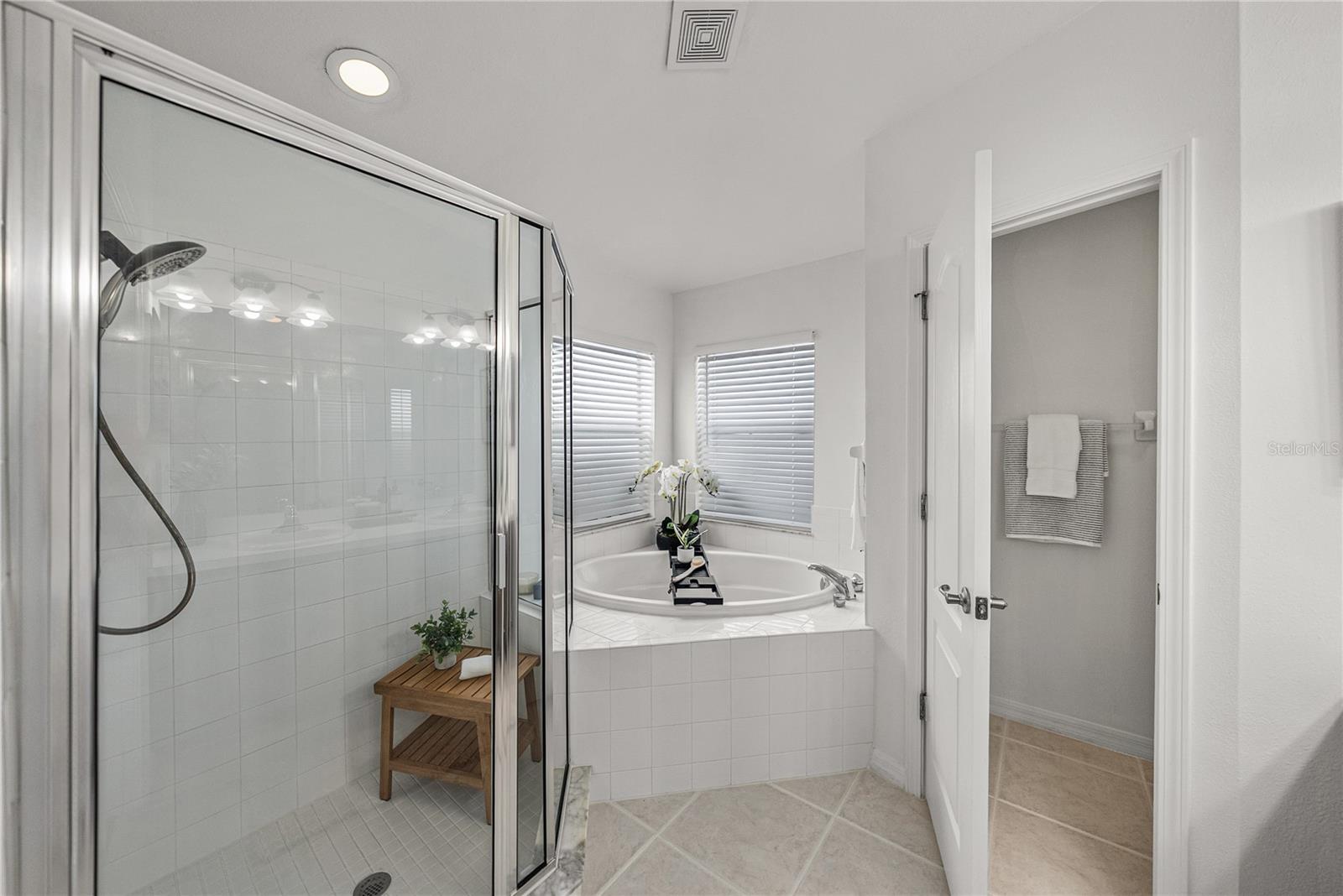 Primary Suite Bath with Oversized Shower and Garden Tub with Separate Toilet Room