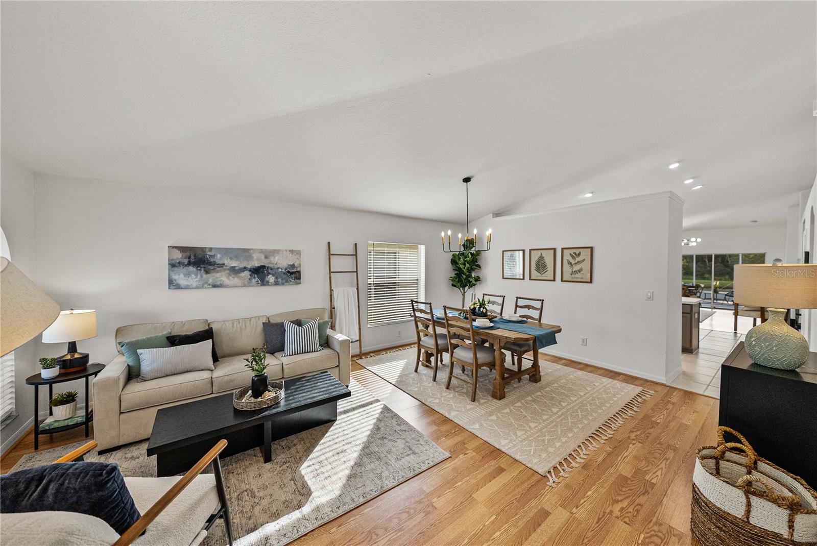Living and Dining Room with Vaulted Ceilings