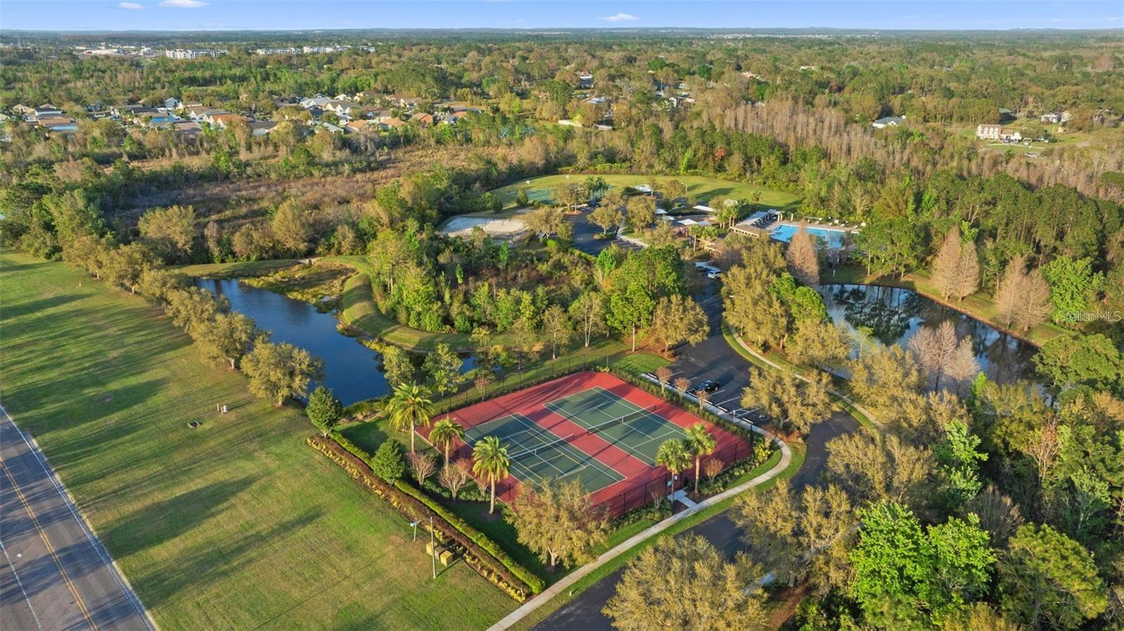 Community Center Aerial Shot of Complex and Tennis Courts