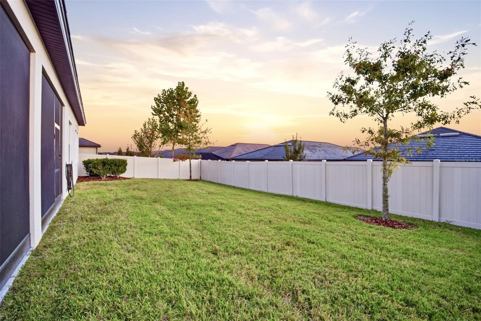 Lush backyard with Vinyl Privacy Fence on 3 sides!