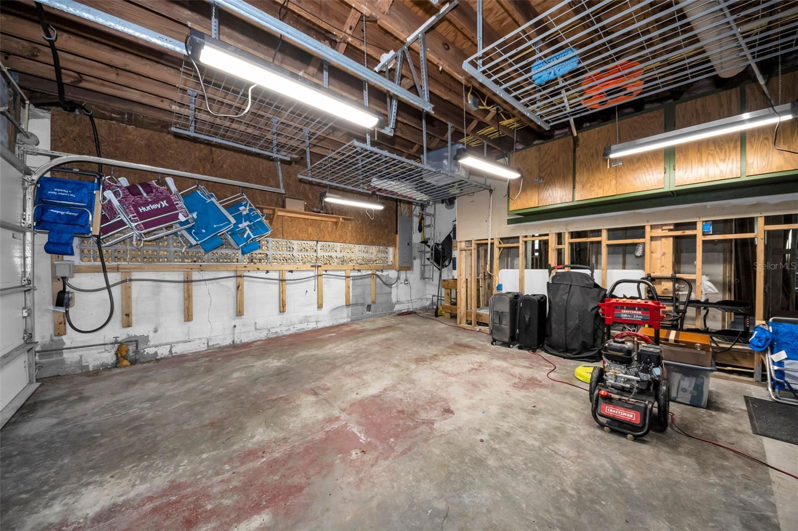 2 Car Garage with rack storage.