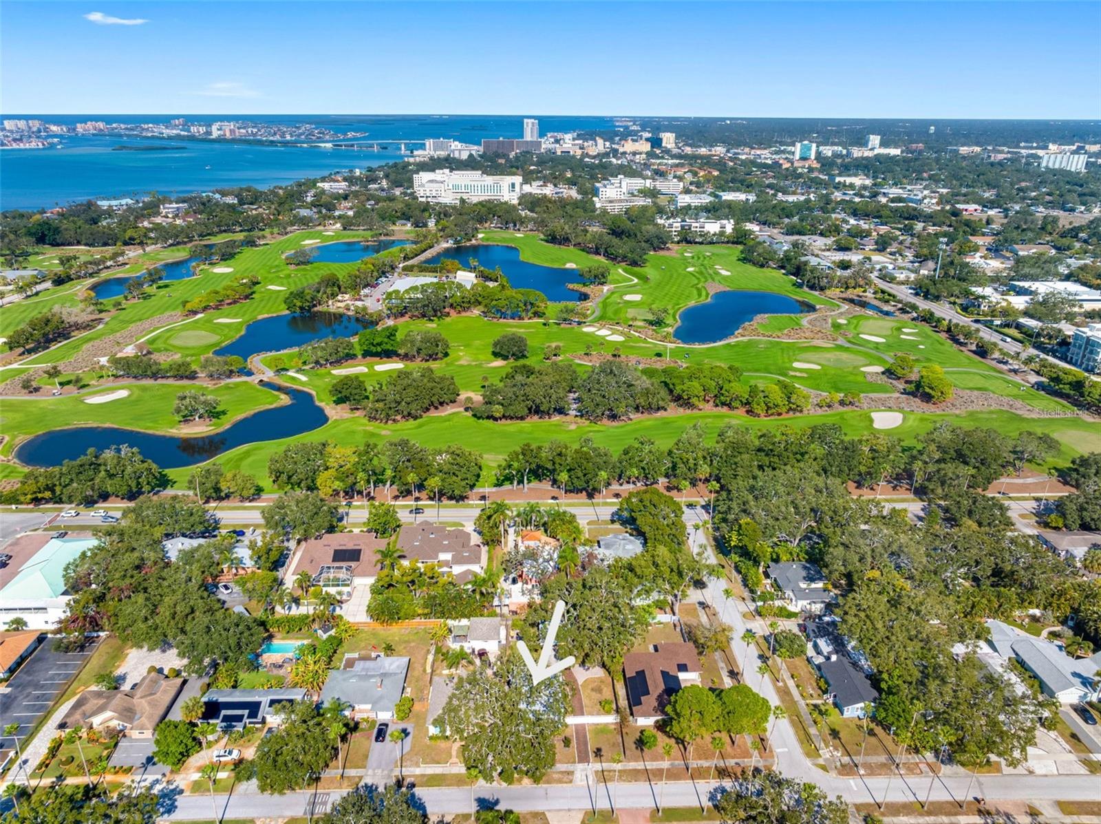 Looking North- BCC golf course and Morton Plant Hospital, Clearwater bridge to beach