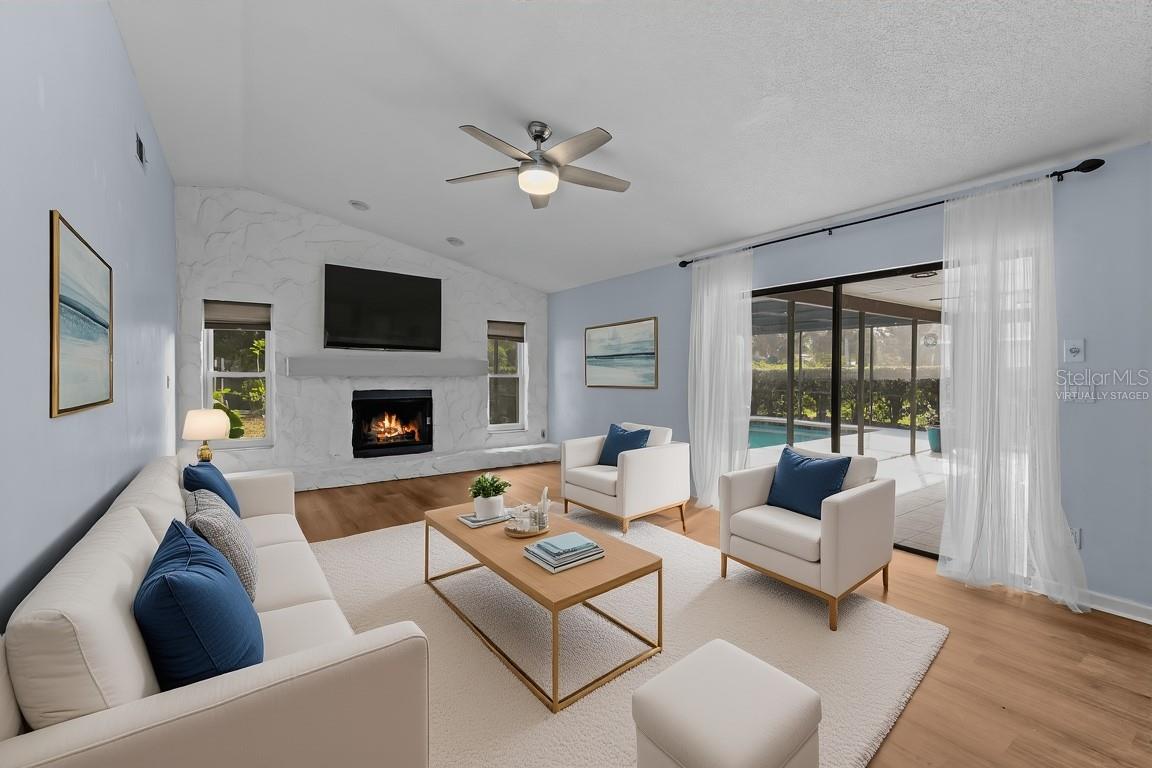 VIRTUALLY STAGED -Family Room with cozy fireplace