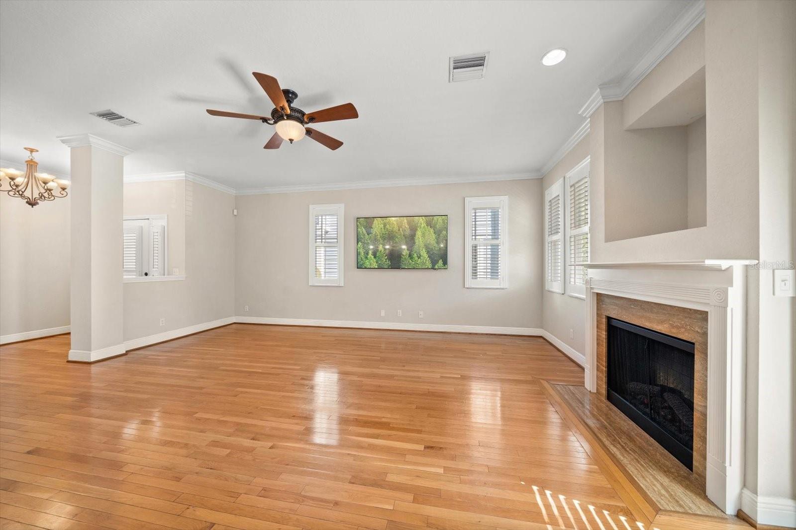 Large living room with fireplace