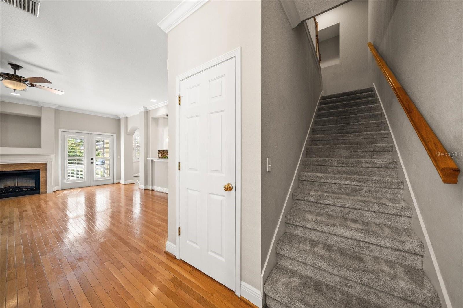 Living room with stairs to the second floor