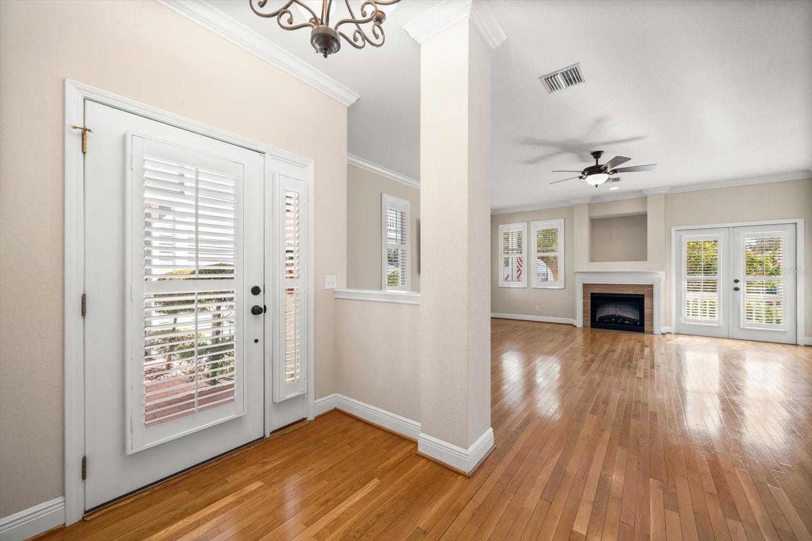Large living room with electric fireplace