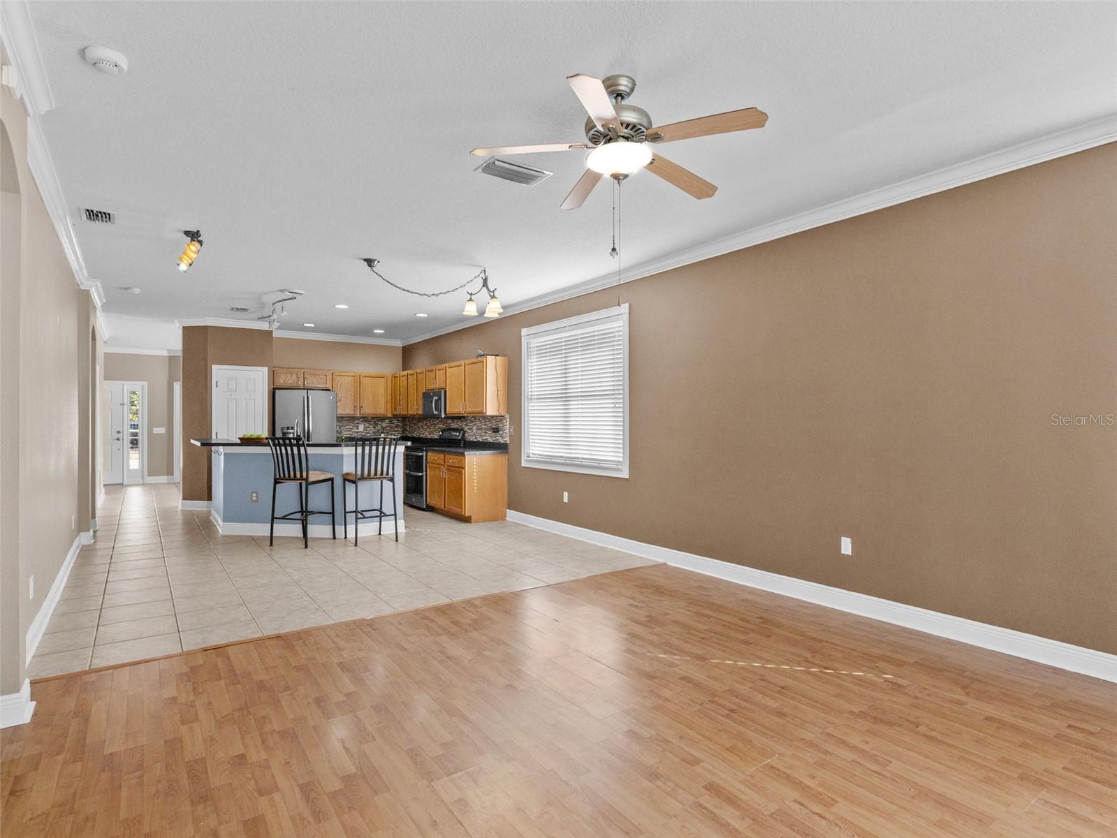 Open living space and kitchen